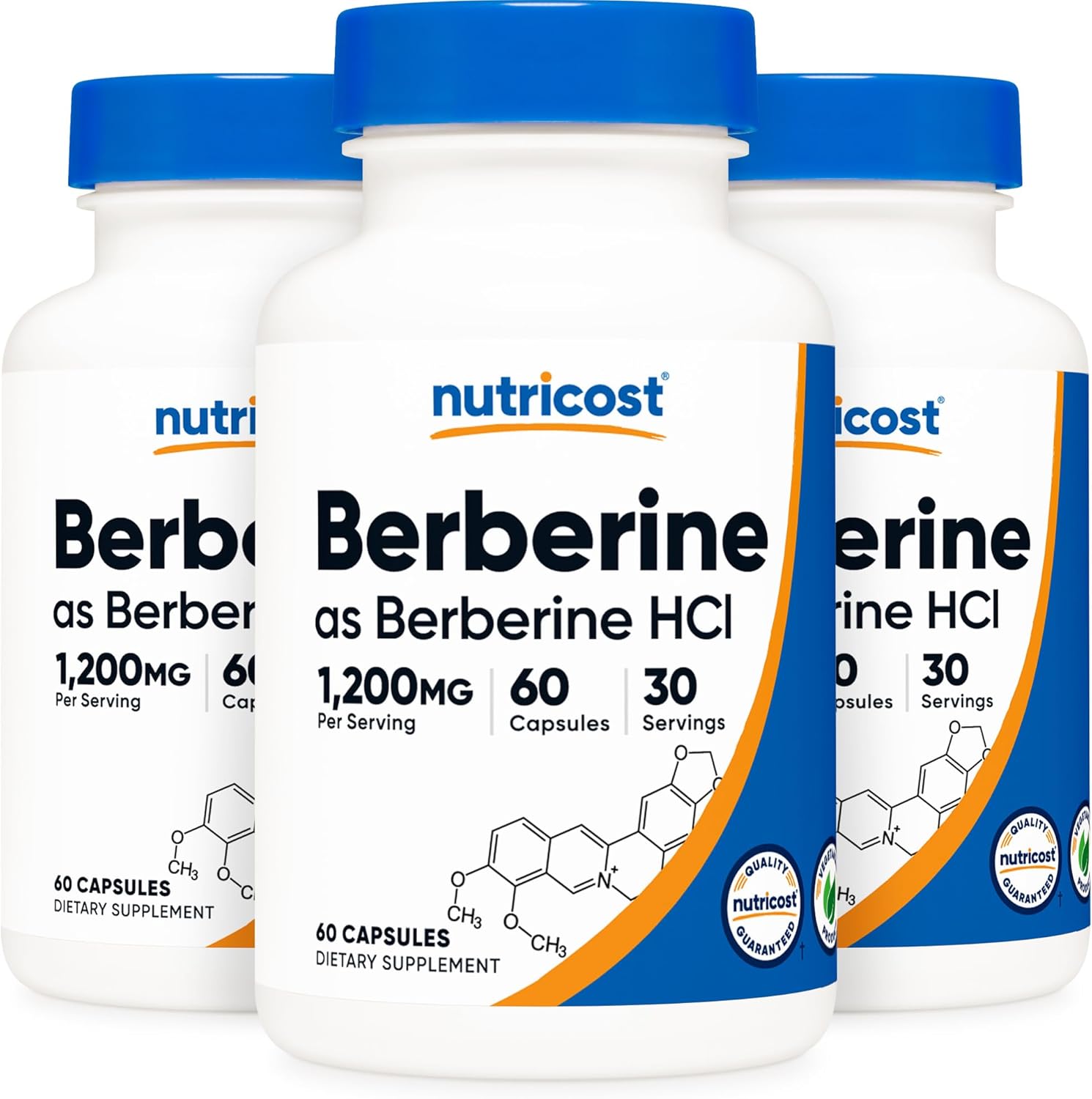 3 Bottles of Nutricost Berberine HCl 600mg - 60 Vegetarian Capsules, Gluten Free & Non-GMO
