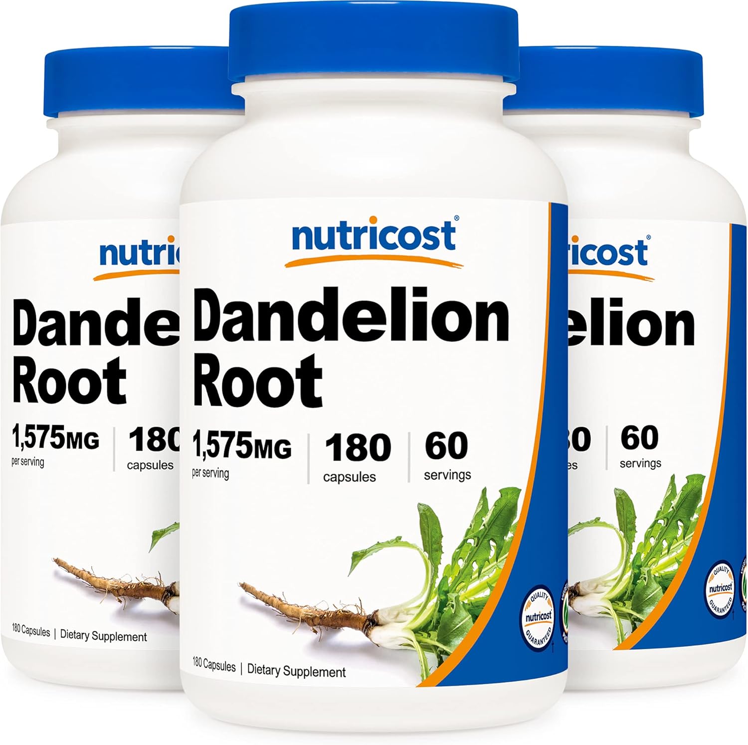 3 Bottles of Nutricost Dandelion Root Capsules - 525mg, 180 Capsules Each - Non-GMO, Gluten Free - 1575mg Serving Size