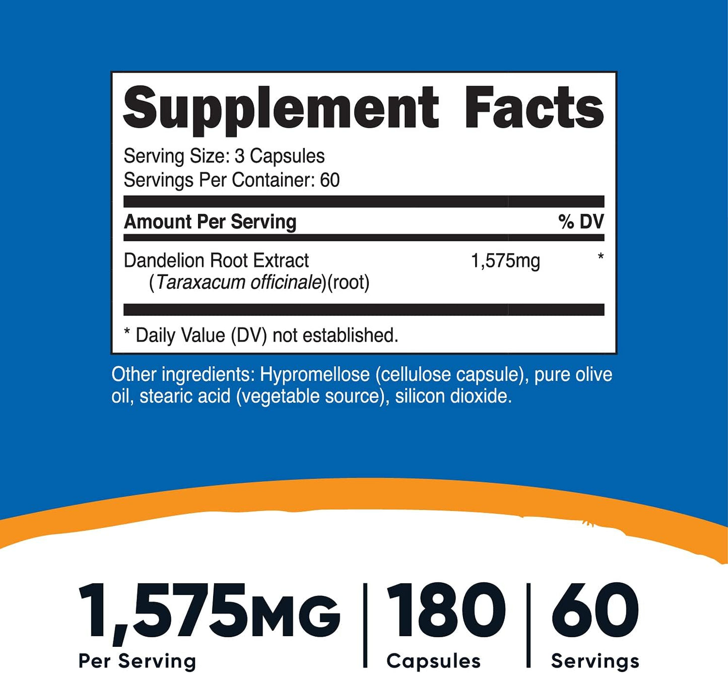 3 Bottles of Nutricost Dandelion Root Capsules - 525mg, 180 Capsules Each - Non-GMO, Gluten Free - 1575mg Serving Size