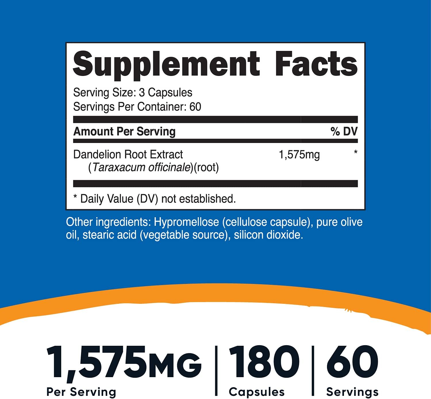 3 Bottles of Nutricost Dandelion Root Capsules - 525mg, 180 Capsules Each - Non-GMO, Gluten Free - 1575mg Serving Size