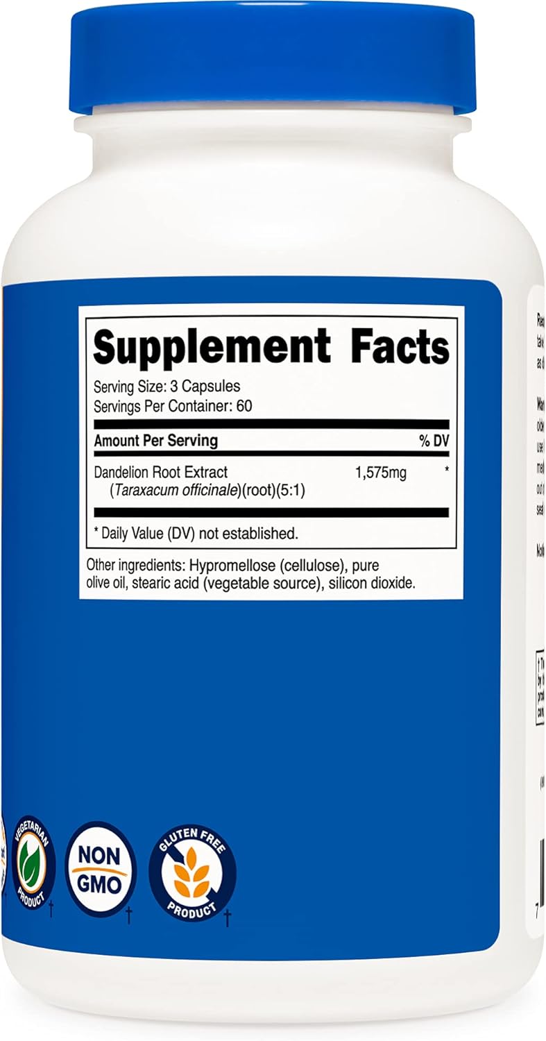 3 Bottles of Nutricost Dandelion Root Capsules - 525mg, 180 Capsules Each - Non-GMO, Gluten Free - 1575mg Serving Size