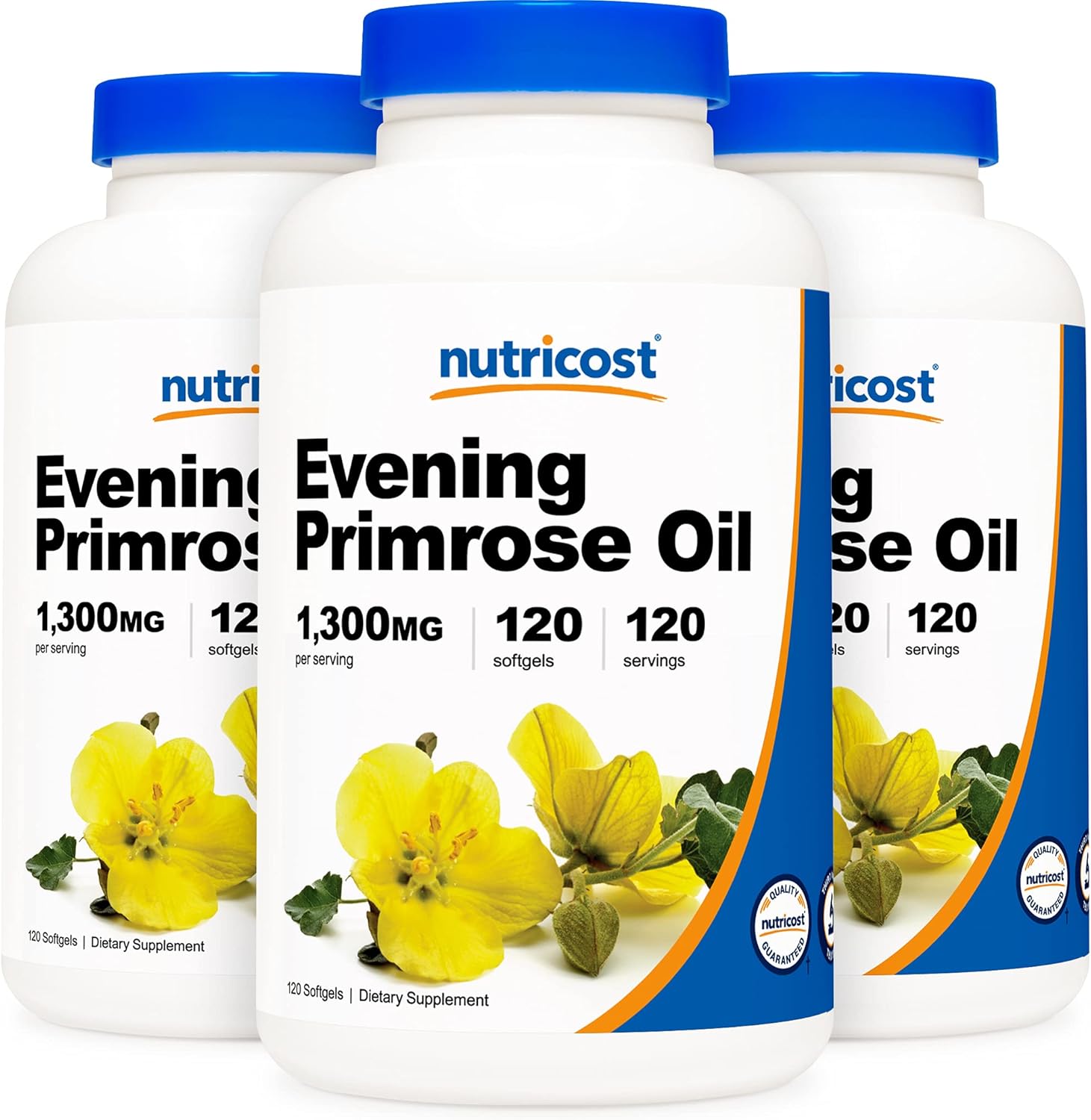 3 Bottles of Nutricost Evening Primrose Oil 1,300mg Softgels - Non-GMO, Gluten Free, 120 Servings