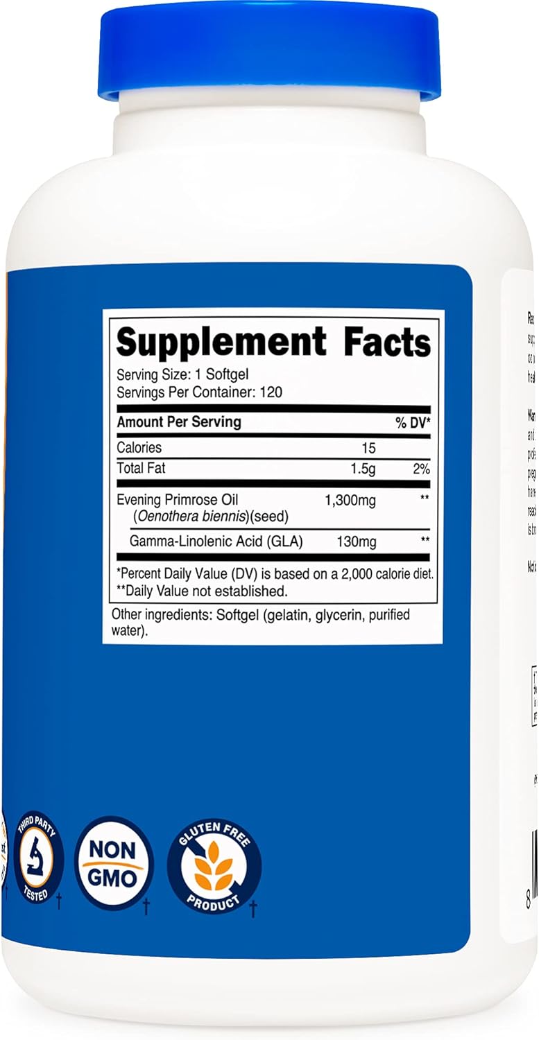 3 Bottles of Nutricost Evening Primrose Oil 1,300mg Softgels - Non-GMO, Gluten Free, 120 Servings