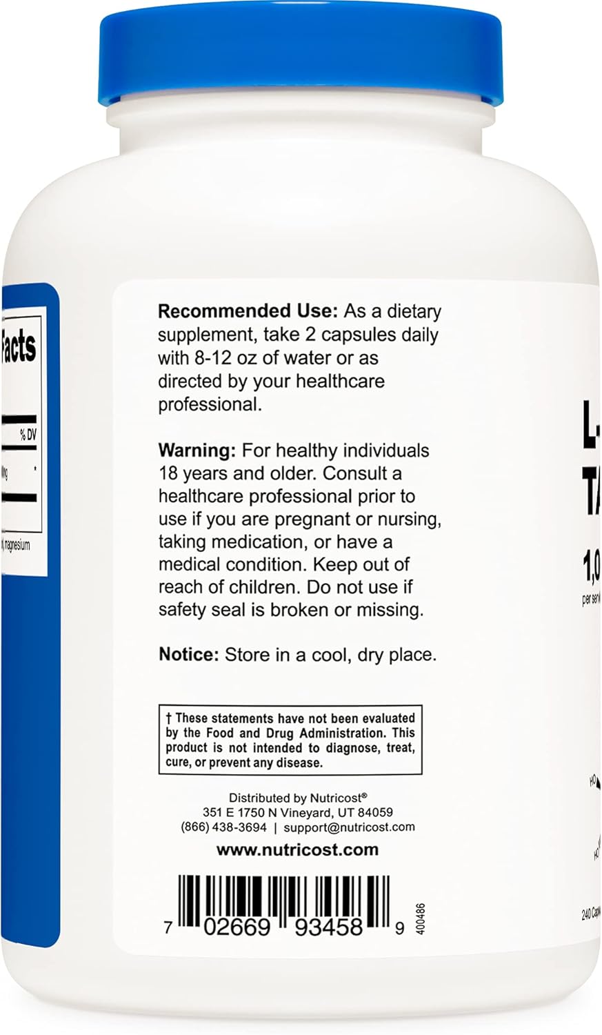3 Bottles of Nutricost L-Carnitine Tartrate 500mg, 240 Capsules - 1000mg Per Serving