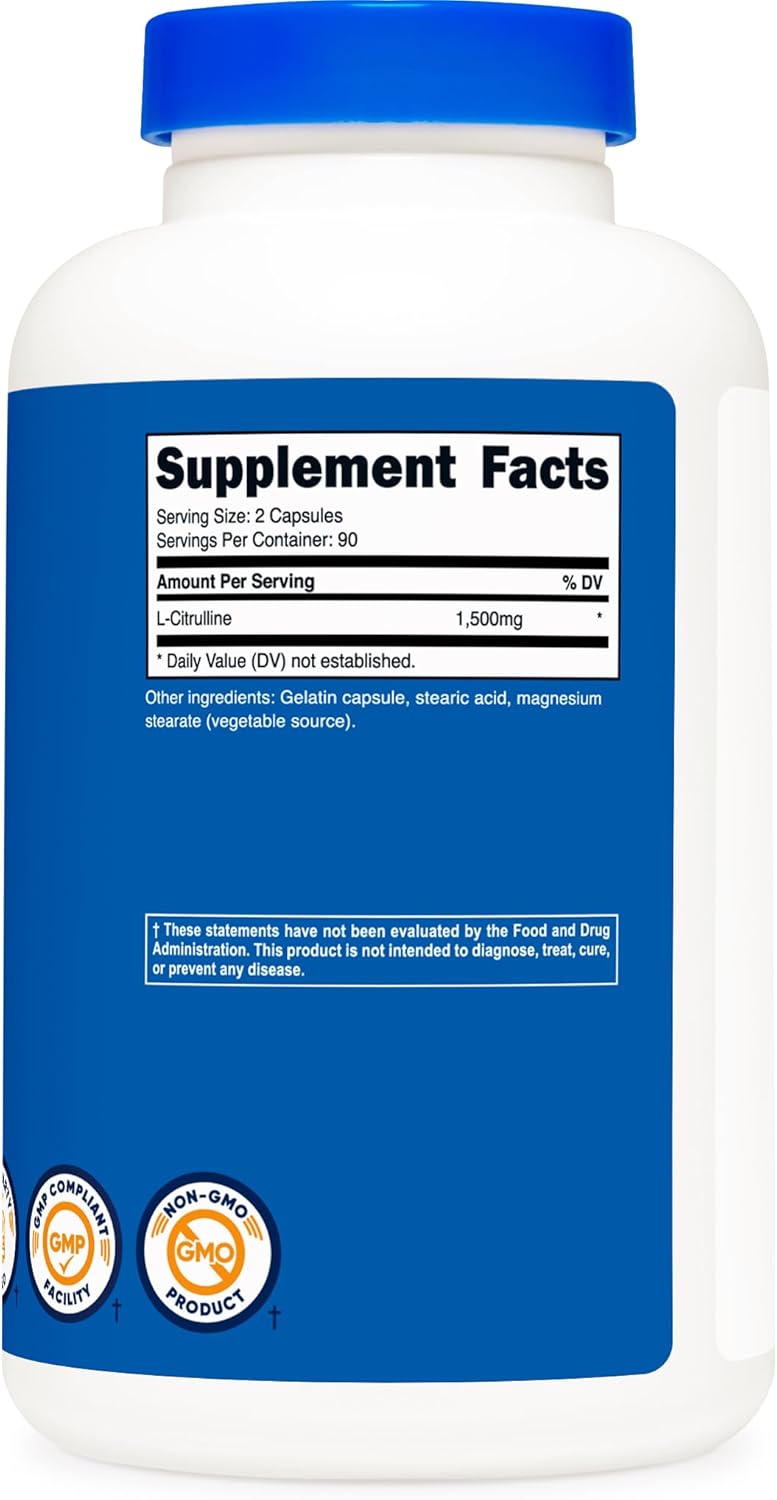 3 Bottles of Nutricost L-Citrulline 750mg, 180 Capsules - Nitric Oxide Booster and Workout Supplement