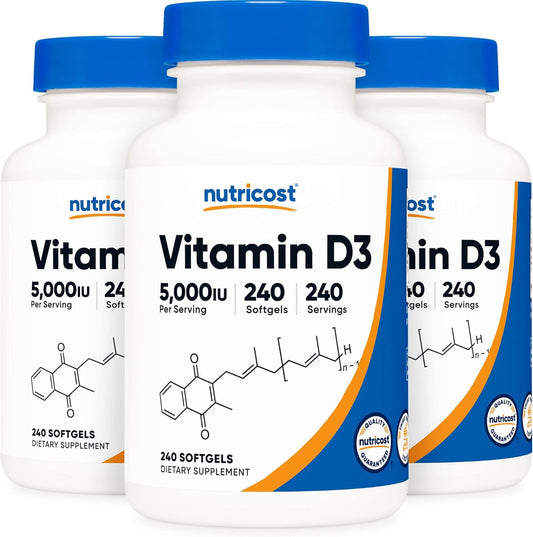 3 Bottles of Nutricost Vitamin D3 5,000 IU Softgels - 240 Count