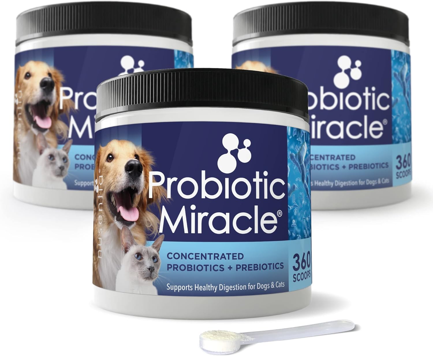 3 Bundle NUSENTIA Probiotic Miracle for Dogs and Cats - Save $13 - Made in USA - GMP Certified - Relieve Diarrhea, Constipation, Yeast, and More