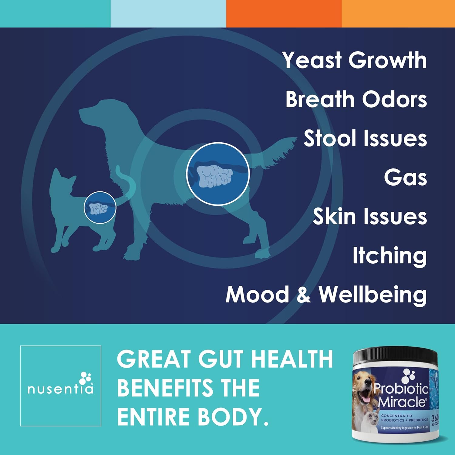 3 Bundle NUSENTIA Probiotic Miracle for Dogs and Cats - Save $13 - Made in USA - GMP Certified - Relieve Diarrhea, Constipation, Yeast, and More