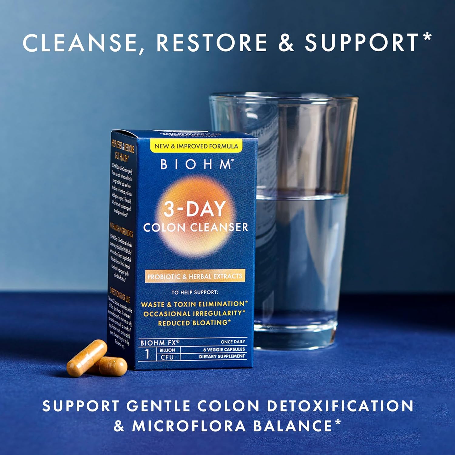 3-Day BIOHM Colon Cleanse Detox with Probiotics - Supports Constipation and Bloating Relief - Gut Cleanse for Men and Women - 6 Capsules