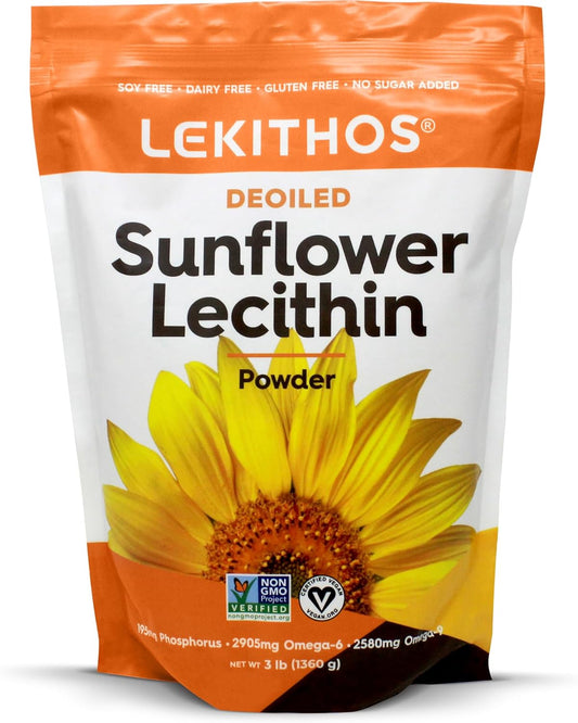 3 lb Lekithos De-Oiled Sunflower Lecithin Powder - High in Phosphatidyl Choline - Non-GMO & Soy Free