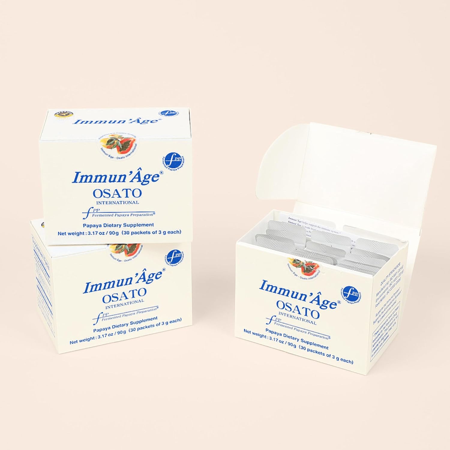 3-Month Supply of IMMUN'ÂGE Anti-Aging & Immune Support Supplement - Japanese Fermented Papaya Powder - 90 Packets - Cellular Energy Booster