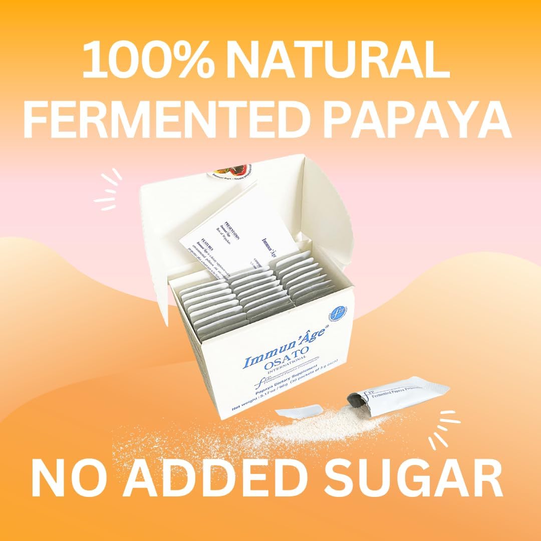 3-Month Supply of IMMUN'ÂGE Anti-Aging & Immune Support Supplement - Japanese Fermented Papaya Powder - 90 Packets - Cellular Energy Booster