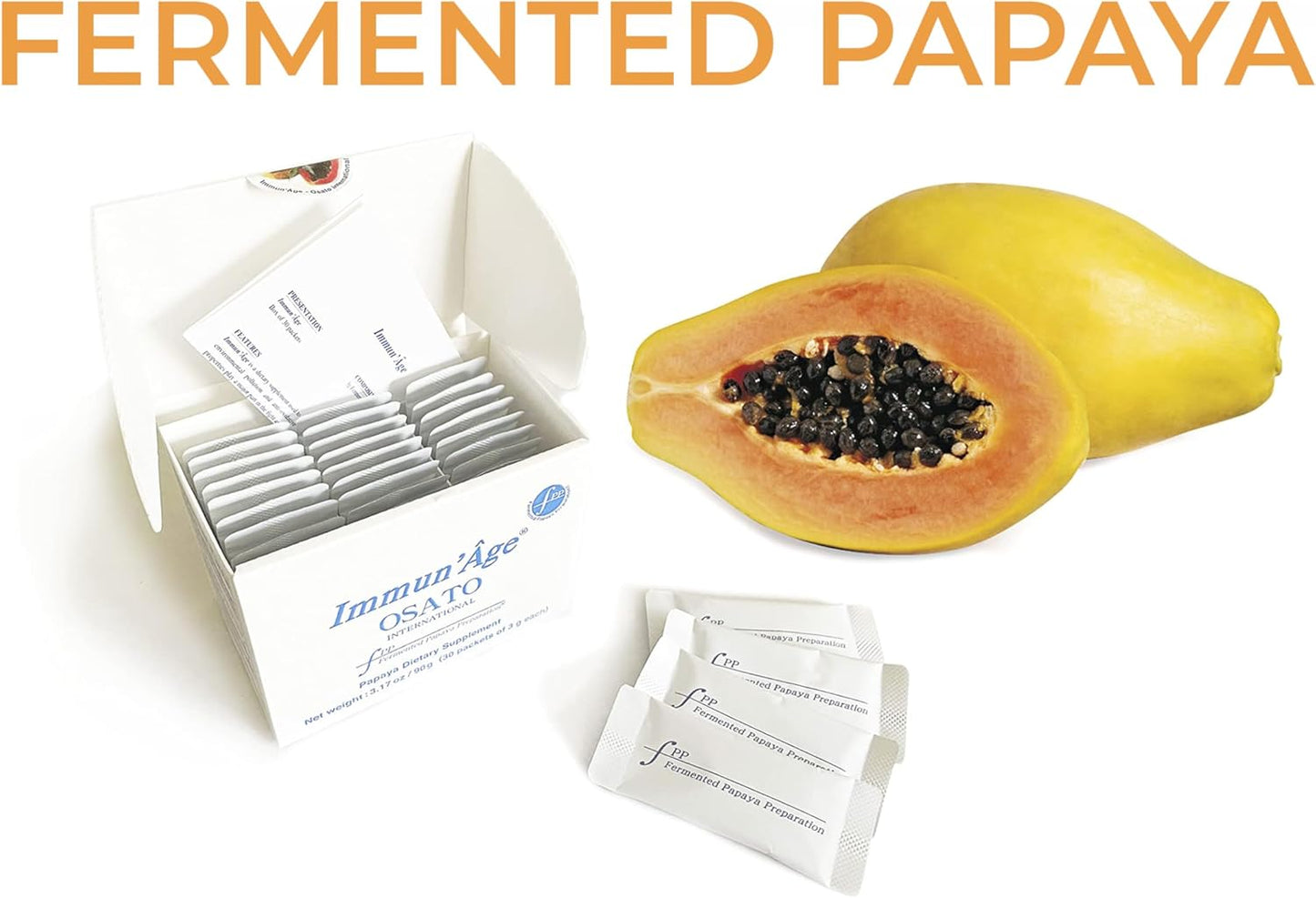 3-Month Supply of IMMUN'ÂGE Anti-Aging & Immune Support Supplement - Japanese Fermented Papaya Powder - 90 Packets - Cellular Energy Booster