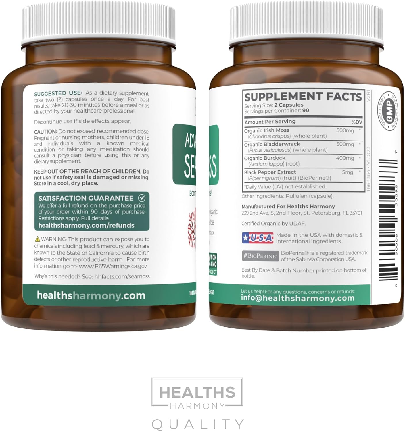 3-Month Supply of Irish Sea Moss & Organic Super Greens Capsules - Green Sea Synergy Bundle with Raw Vegan Superfood & Organic Greens Powder (180 Caps each)