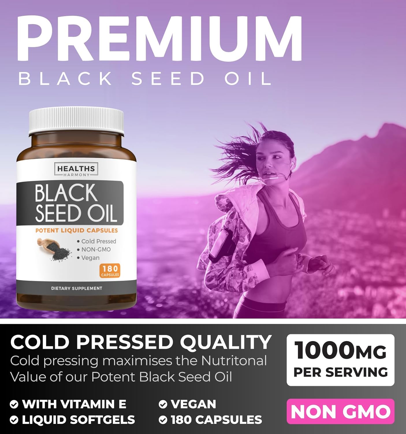 3-Month Supply Omega Glow Bundle: Purified Omega-7 Softgels & Black Seed Oil - Cold-Pressed Oil (90 Softgels + 180 Capsules)