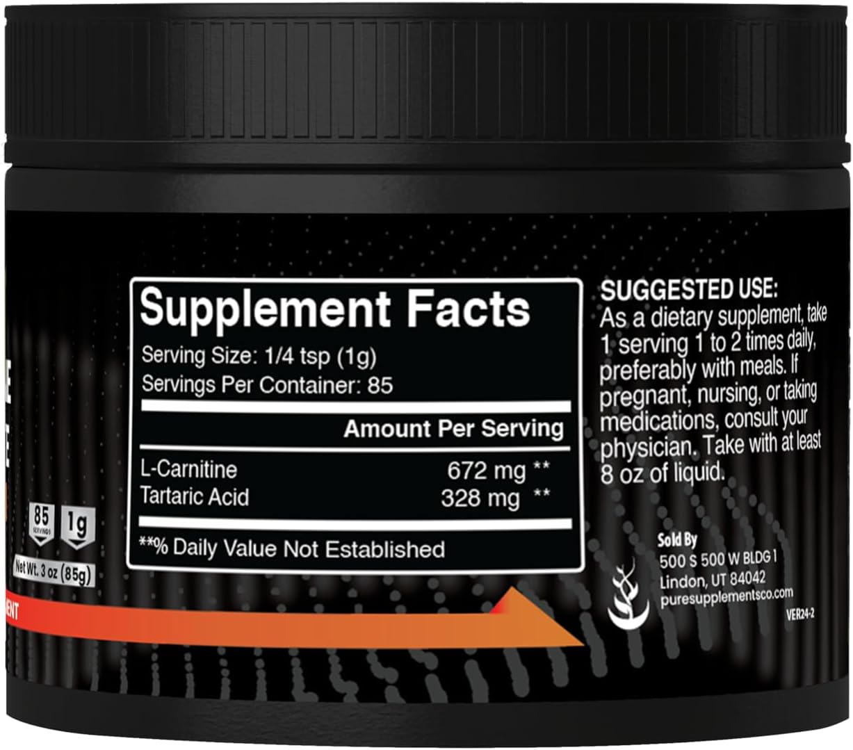 3 oz L-Carnitine L-Tartrate Supplement with Pure Original Ingredients and No Fillers, Always Pure