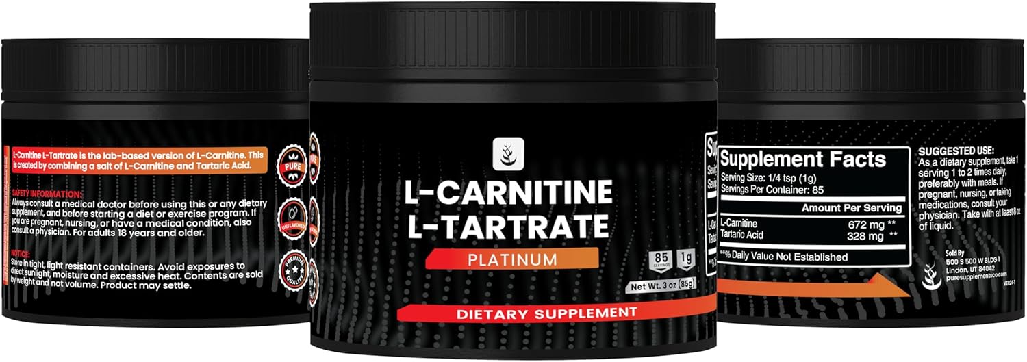 3 oz L-Carnitine L-Tartrate Supplement with Pure Original Ingredients and No Fillers, Always Pure