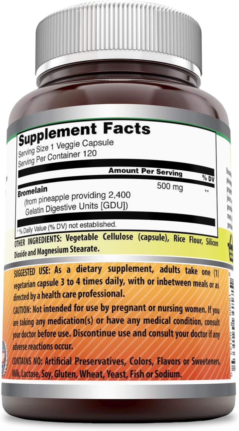 3 Pack Amazing Nutrition Amazing Formulas Bromelain Supplement 500mg 2400 GDU 120 Veggie Caps Non-GMO Gluten Free USA Made