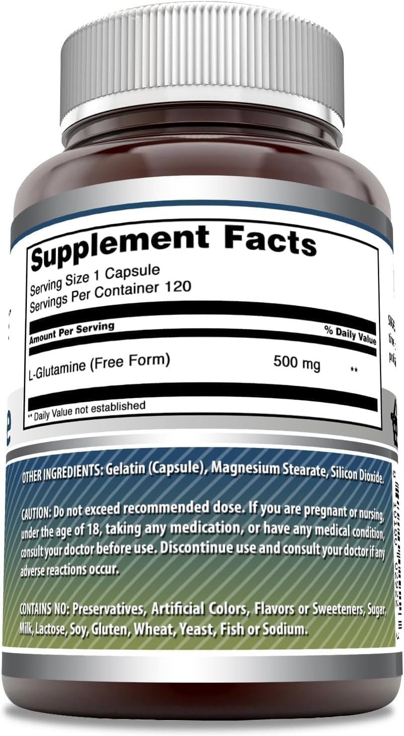 3 Pack Amazing Nutrition Amazing Formulas L-Glutamine 500 mg Capsules - Amino Acid Supplement - Non-GMO - Gluten Free - Made in USA - 360 Count