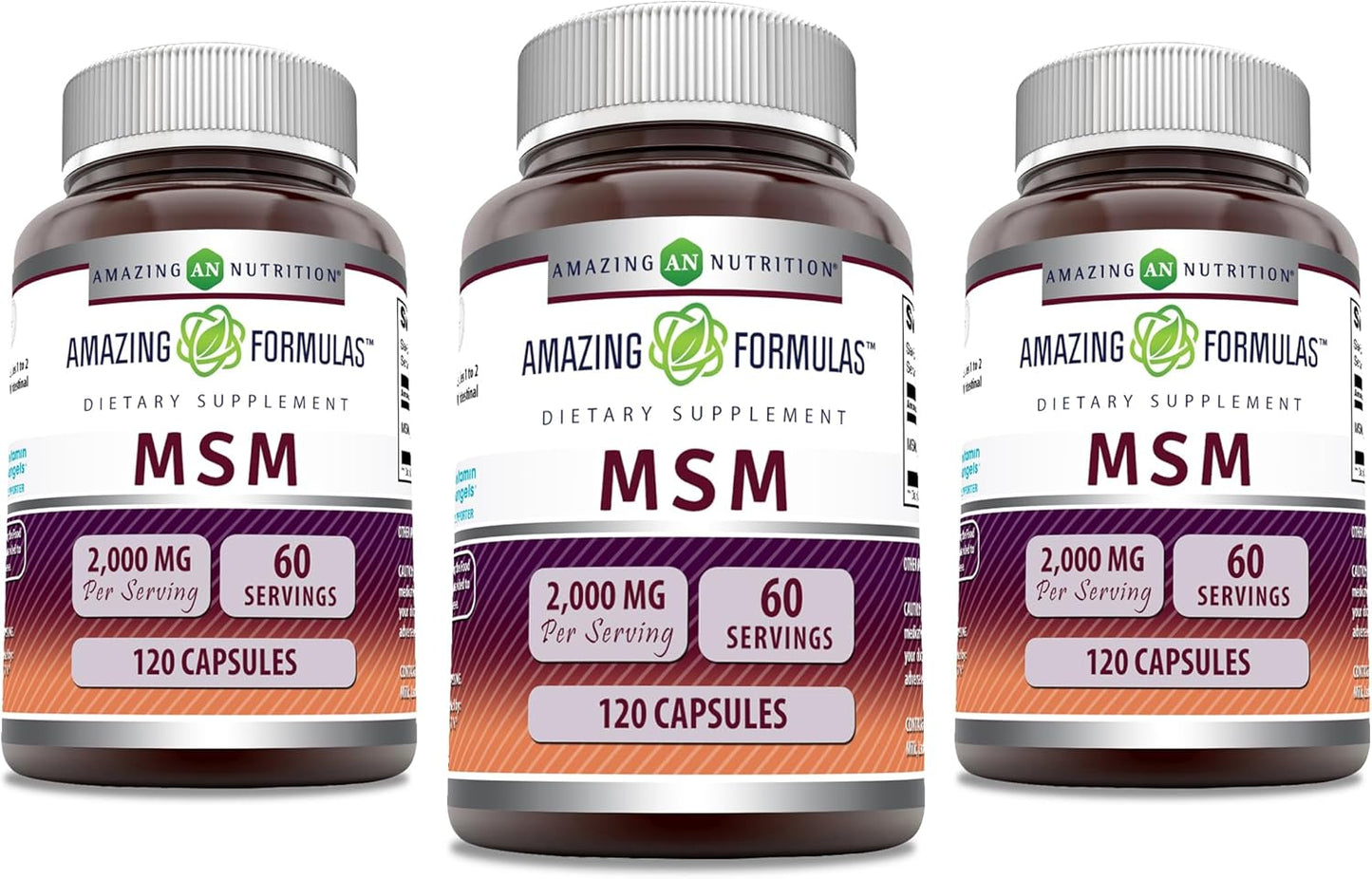 3 Pack Amazing Nutrition Amazing Formulas MSM Supplement 2000 Mg Capsules | Non-GMO Gluten Free Made in USA