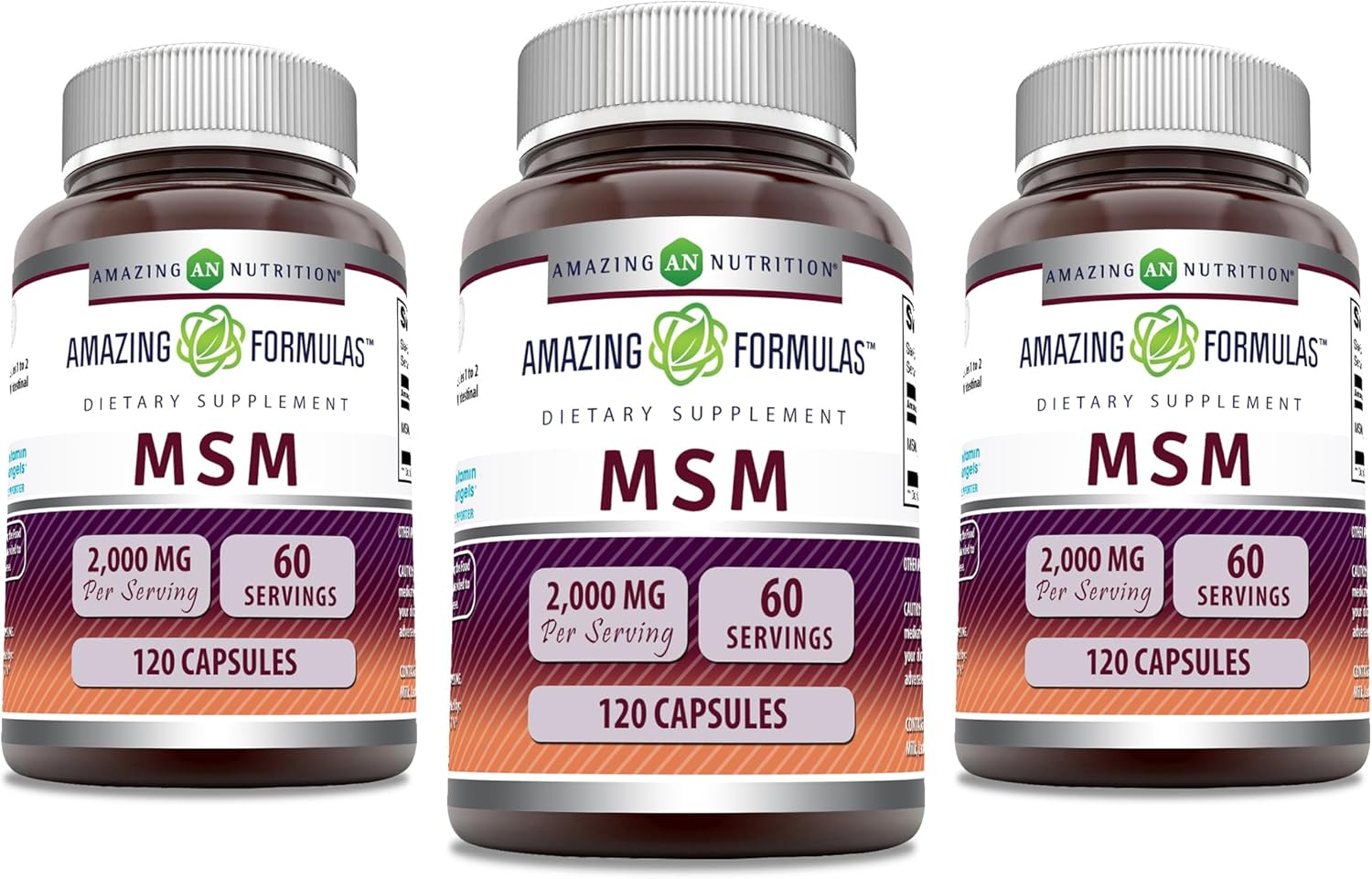 3 Pack Amazing Nutrition Amazing Formulas MSM Supplement 2000 Mg Capsules | Non-GMO Gluten Free Made in USA