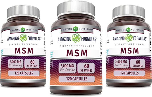 3 Pack Amazing Nutrition Amazing Formulas MSM Supplement 2000 Mg Capsules | Non-GMO Gluten Free Made in USA