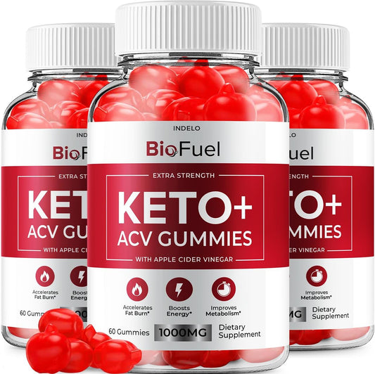 3 Pack Bio Fuel Keto ACV Gummies - Advanced Formula for Weight Management - Apple Cider Vinegar Supplement for Men and Women (180 Gummies)