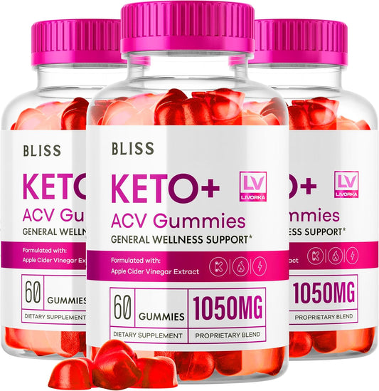 3 Pack Bliss Keto ACV Gummies for Advanced Slimming Formula Support - 1050mg Keto Active Gummies - 180 Gummies Total
