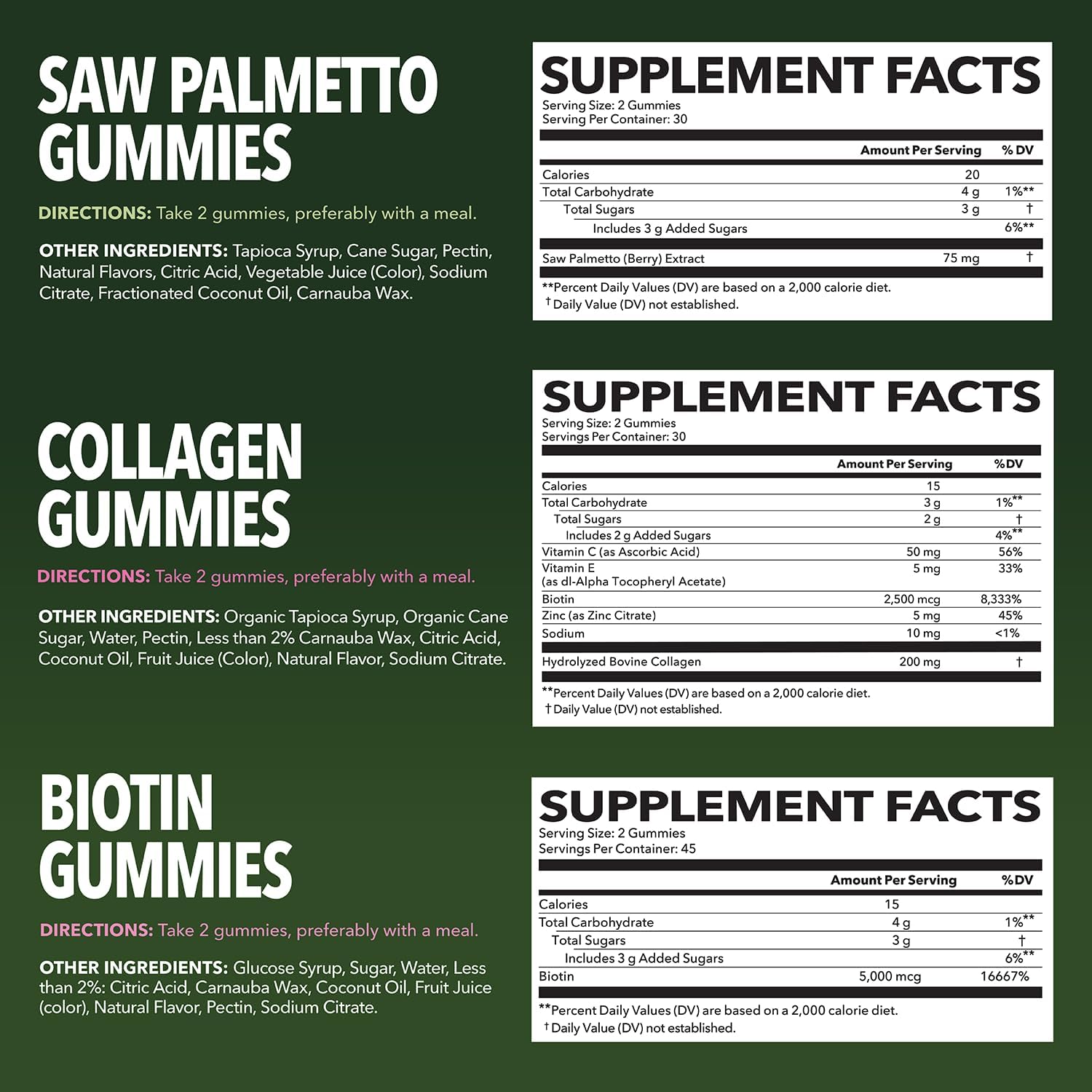 3-Pack Bundle of Havasu Nutrition Saw Palmetto, Biotin, and Collagen Gummies for Healthy Hair, Skin, and Nails - Delicious Gummies for Hair Health and Youthful Confidence