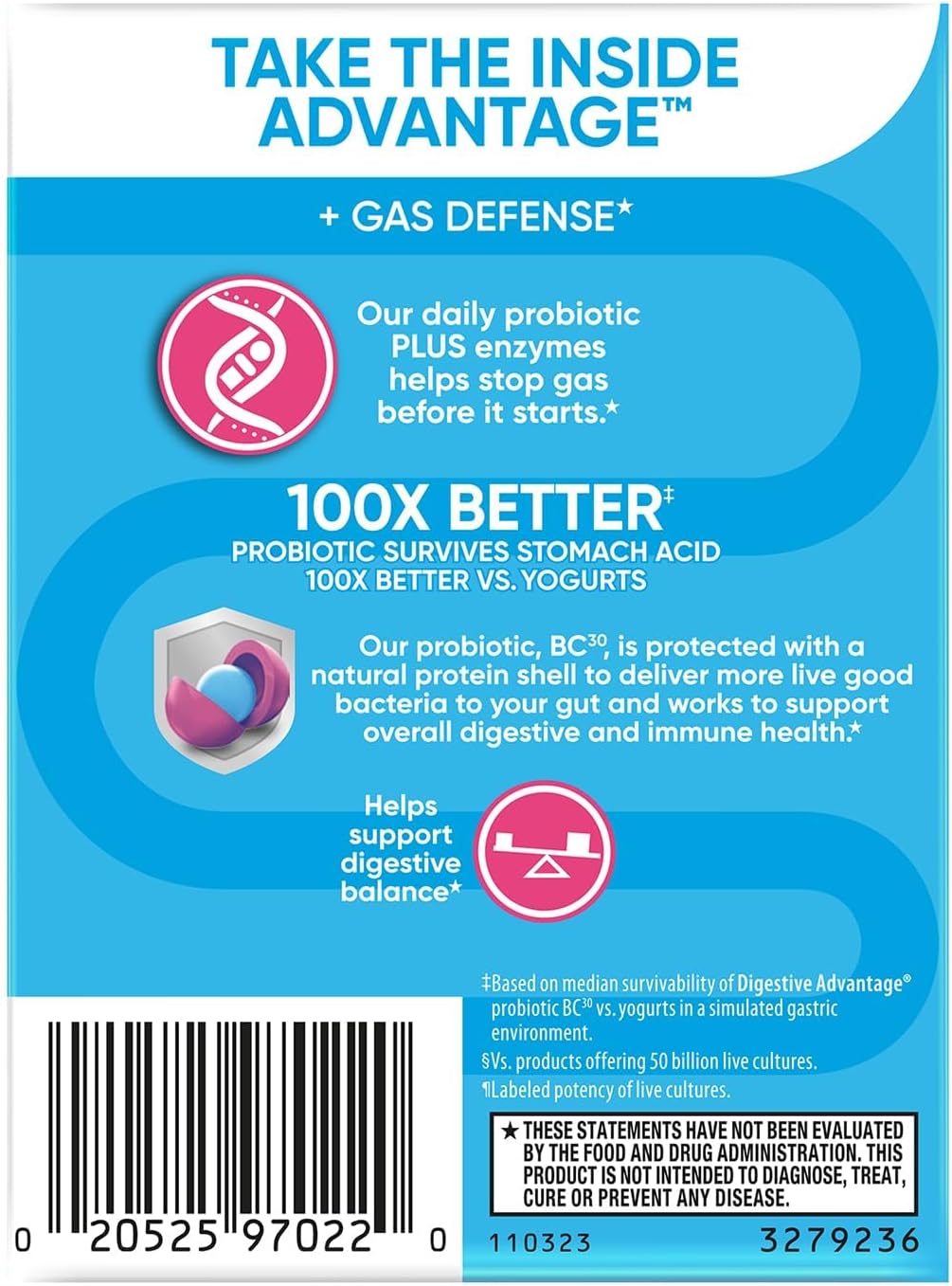 3 Pack Digestive Advantage Fast Acting Enzymes + Daily Probiotic Capsules - Prevent Gas & Aid in Food Breakdown - 32 Count