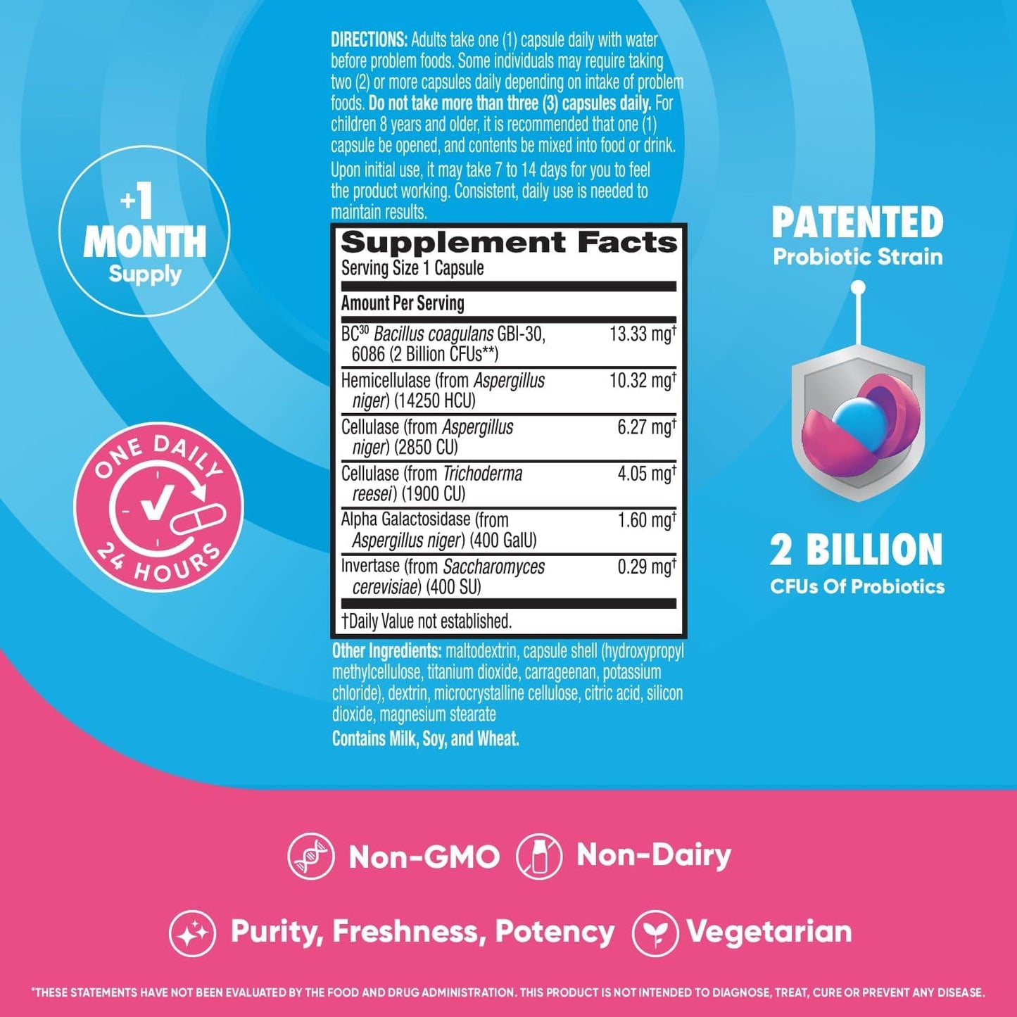 3 Pack Digestive Advantage Fast Acting Enzymes + Daily Probiotic Capsules - Prevent Gas & Aid in Food Breakdown - 32 Count