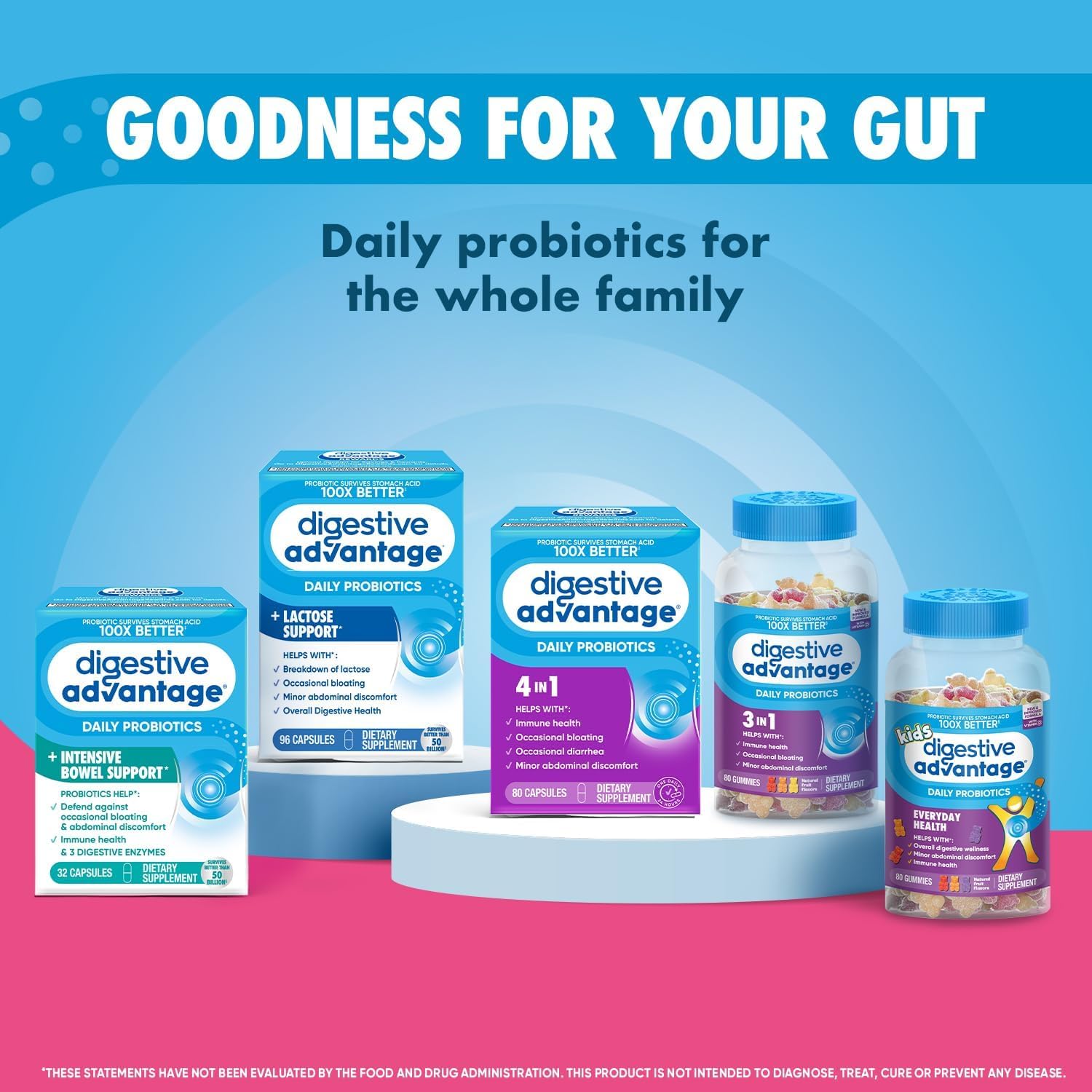 3 Pack Digestive Advantage Fast Acting Enzymes + Daily Probiotic Capsules - Prevent Gas & Aid in Food Breakdown - 32 Count