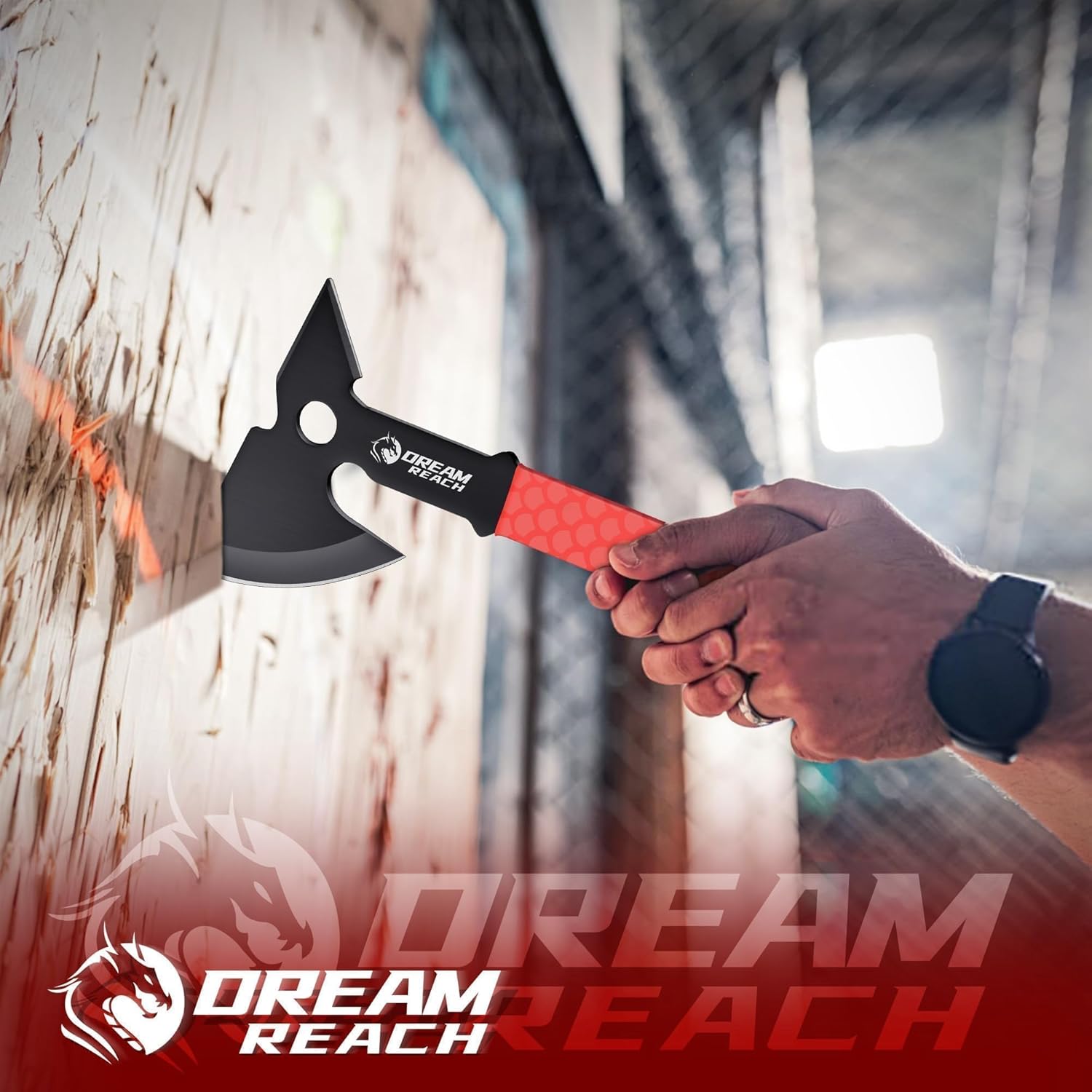 3-Pack Dream Reach Throwing Axe Set with Full Tang Handle, TPR Rubber Sleeve, and Sheaths - Safe for Recreation and Competition