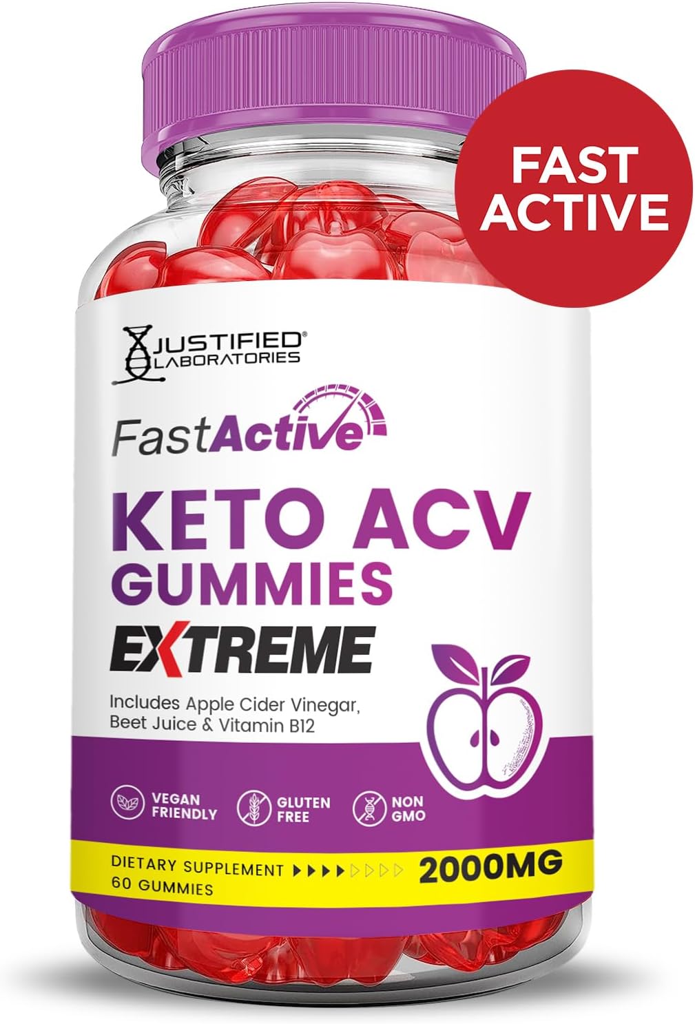 3 Pack Fast Active Keto ACV Gummies - 2000MG Extreme Strength with Pomegranate & Beet Juice - B12 Vegan Non GMO - 180 Gummies