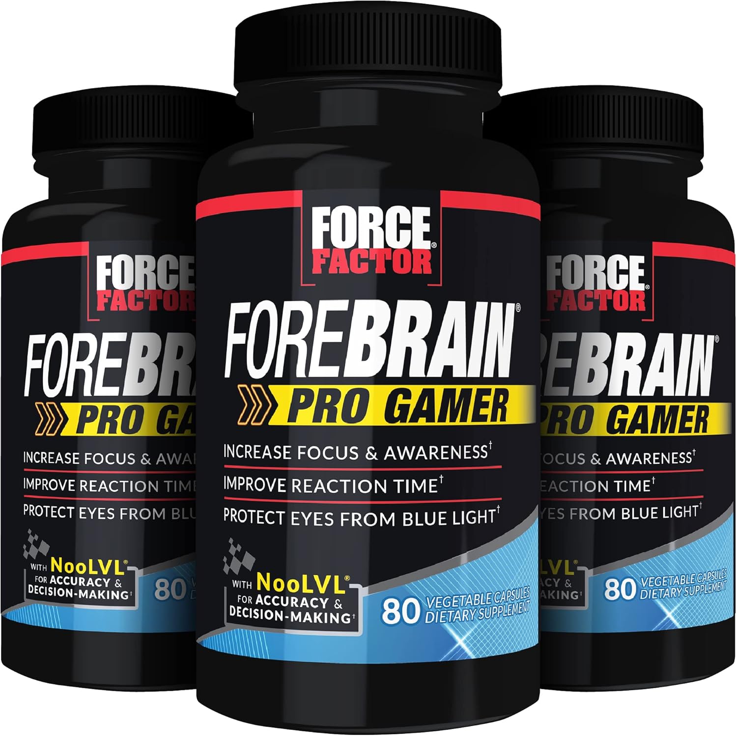 3-Pack FORCE FACTOR Forebrain Pro Gamer Brain Booster Capsules - Enhance Focus & Awareness for Gamers with Nootropic Gaming Supplement