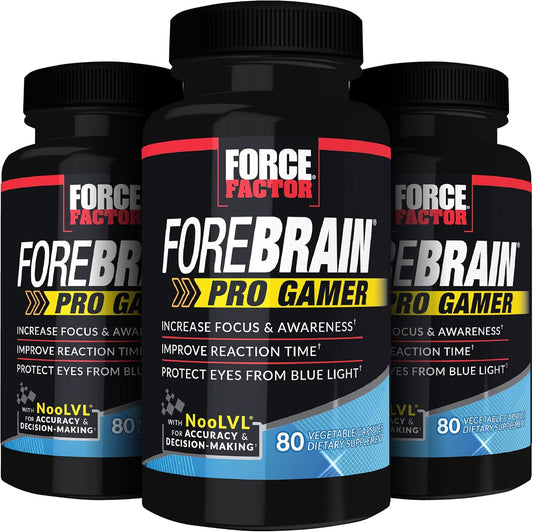 3-Pack FORCE FACTOR Forebrain Pro Gamer Brain Booster Capsules - Enhance Focus & Awareness for Gamers with Nootropic Gaming Supplement
