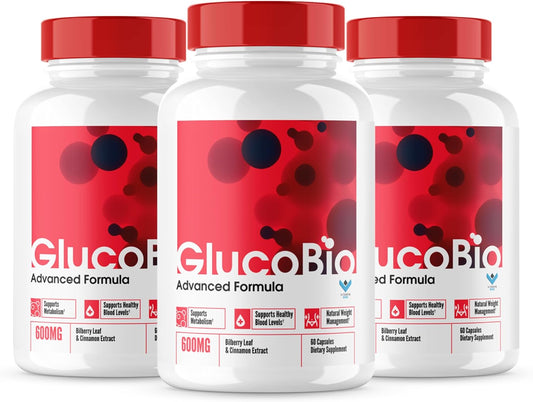 3 Pack Glucobio Capsules - Advanced Blood Support Formula with All Natural Ingredients - Maximum Strength Glycogen Support (180 Capsules)