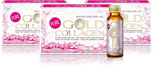 3 Pack Gold Collagen Pure Supplements with Biotin, Hyaluronic Acid, and Vitamin C for Hair, Skin, and Nails - Anti-Wrinkle Immune System Booster for Men and Women