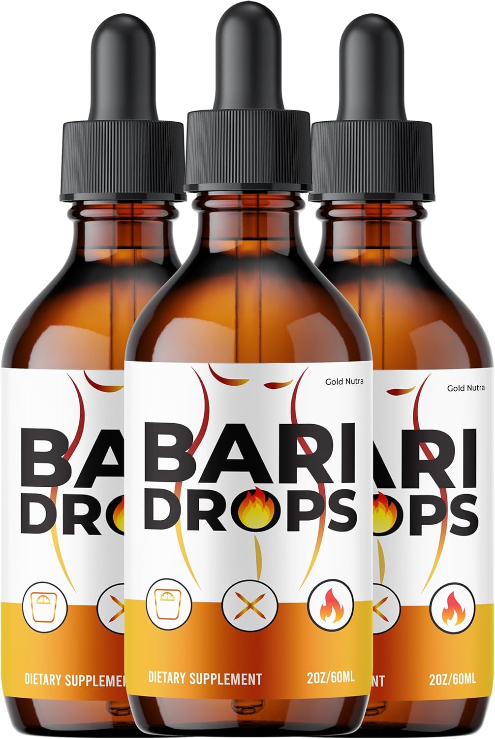 3 Pack Gold Nutra Bari Drops - Maximum Strength All Natural Liquid Supplement