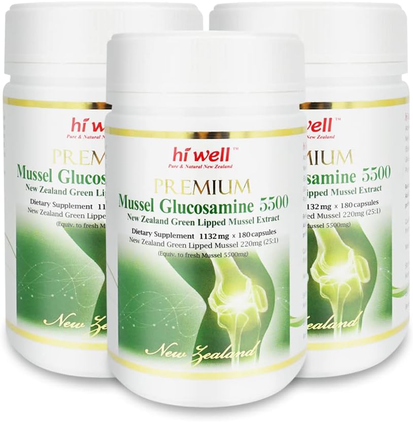 3-Pack Hi Well Premium Mussel Glucosamine 5500 180 Vegetarian Capsules - Pure & Natural New Zealand