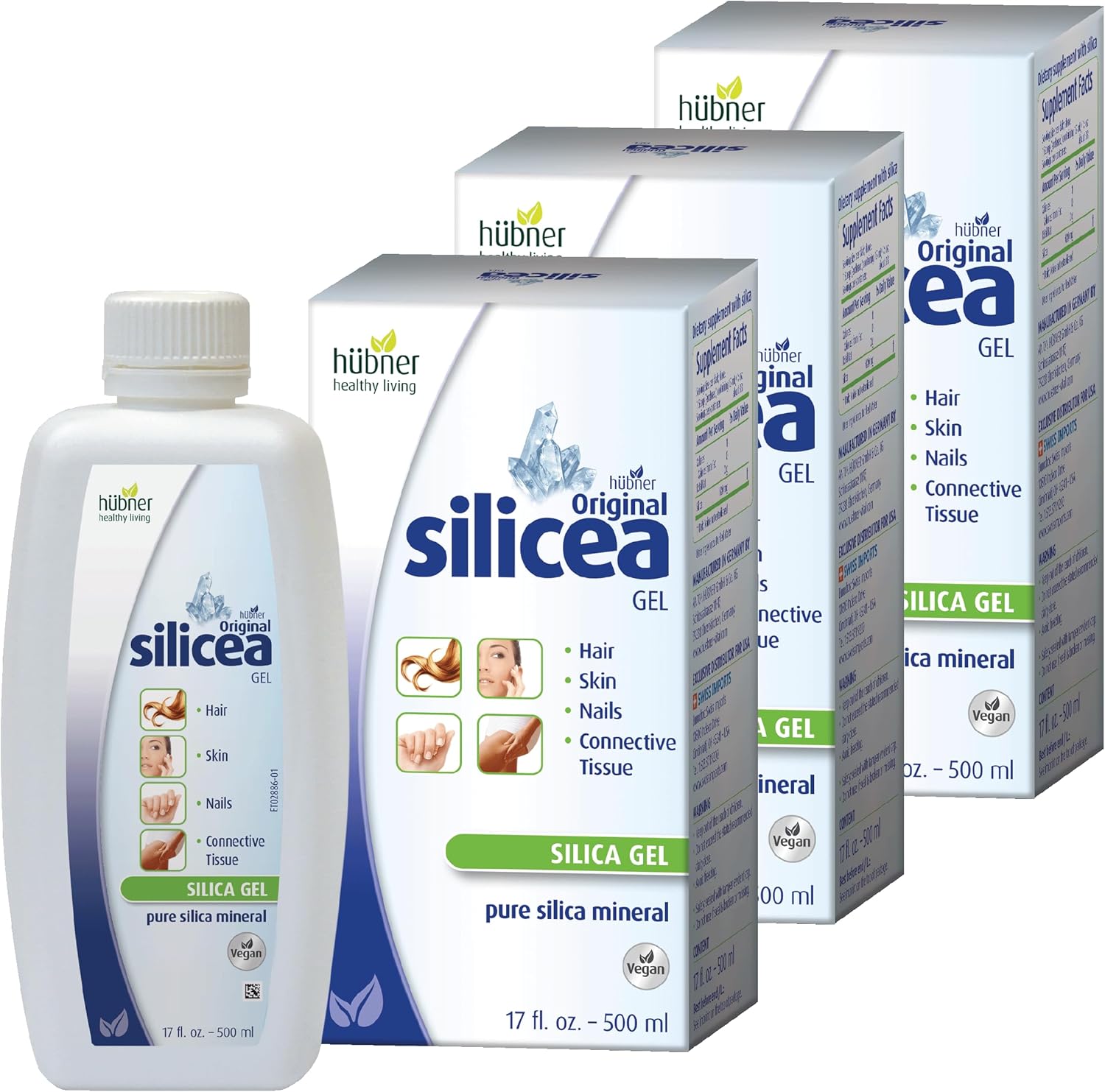 3 Pack Hubner Original Silicea Gel 17 fl oz - 500 ml for Hair, Skin, Nails & Connective Tissue - Pure Colloidal Silica Gel Formula with No Additives