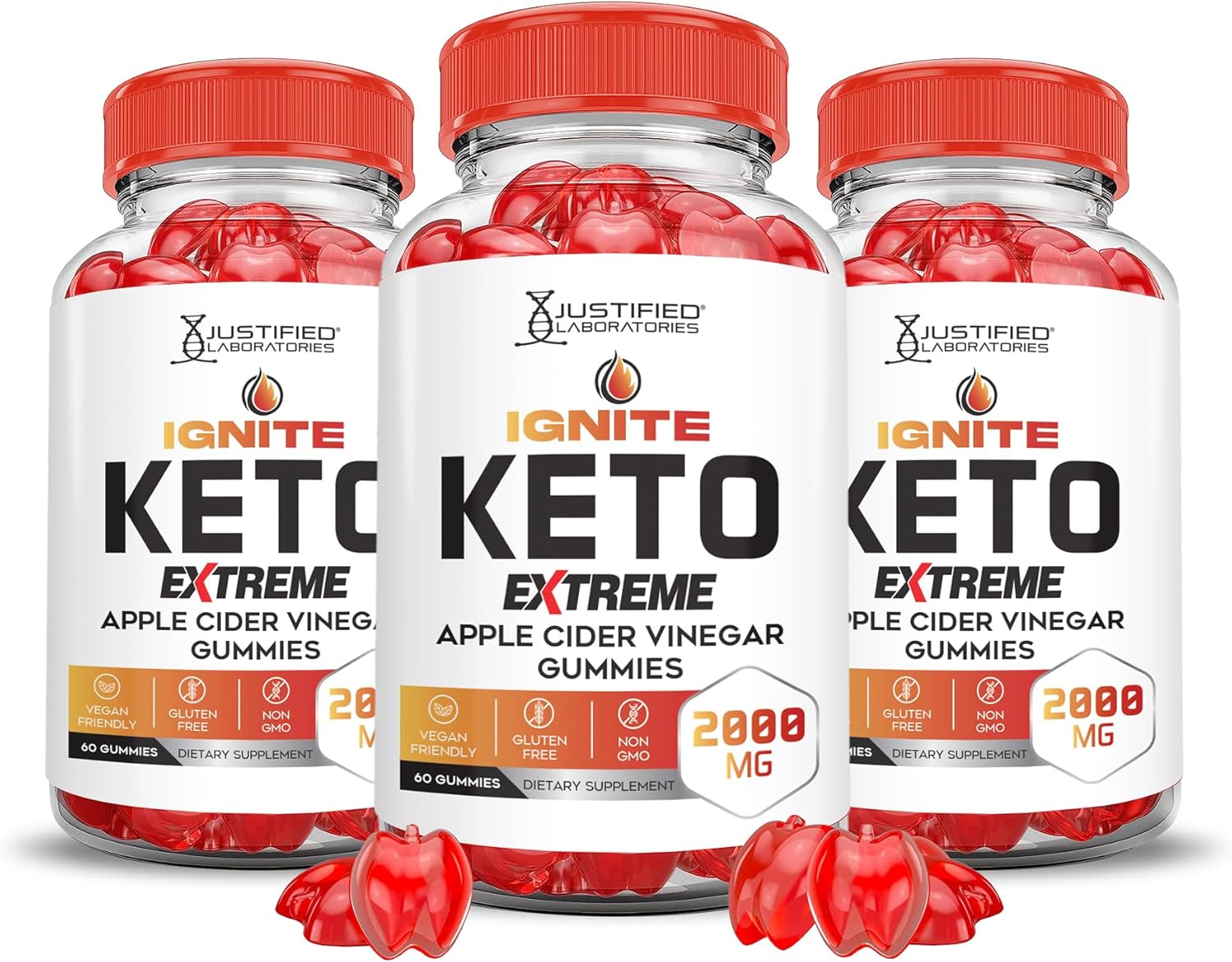 3-Pack Ignite Keto ACV Gummies Extreme 2000MG with Pomegranate Beet Juice Powder - Vegan & Non GMO - 180 Gummies
