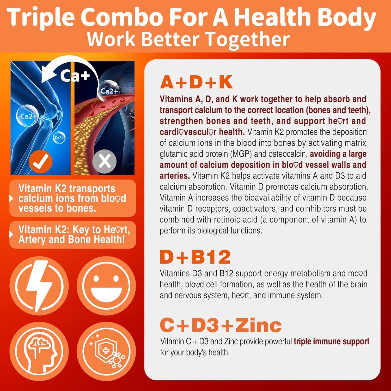 3-Pack Immune Support Gummies with Potassium, Magnesium, Vitamin ADK, and B12