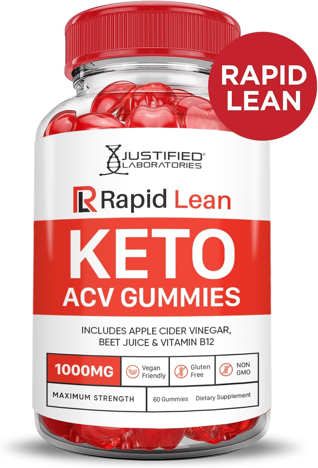 3 Pack Justified Laboratories Rapid Lean Keto ACV Gummies - 1000MG Advanced Formula with Apple Cider Vinegar and Pomegranate Beet Juice Powder - B12 Vegan Non GMO - 180 Gummys