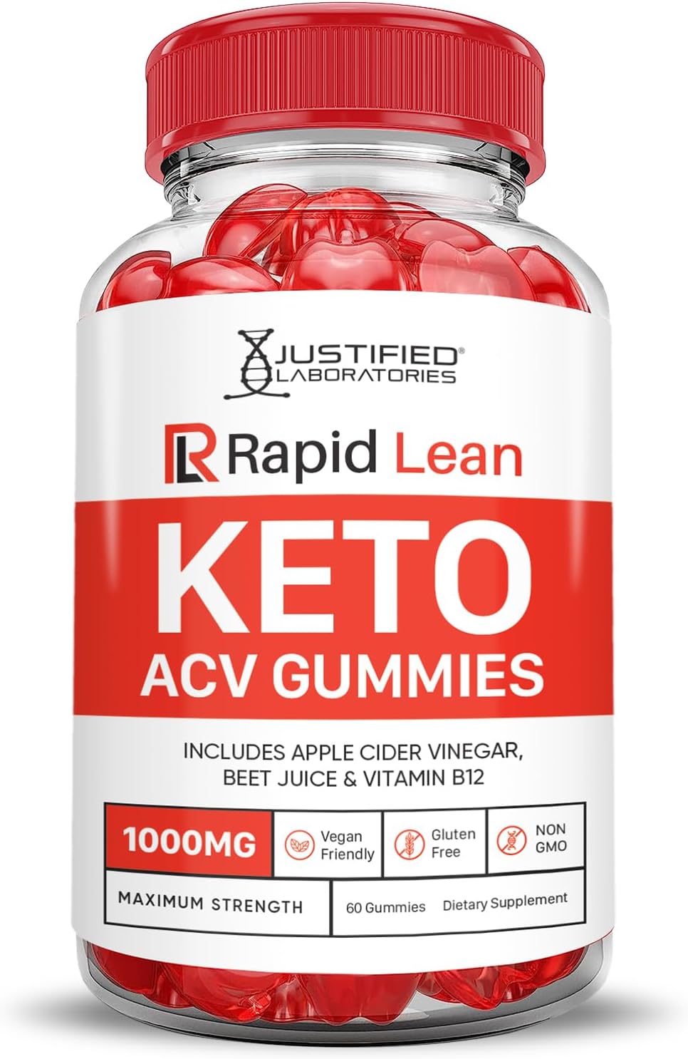 3 Pack Justified Laboratories Rapid Lean Keto ACV Gummies - 1000MG Advanced Formula with Apple Cider Vinegar and Pomegranate Beet Juice Powder - B12 Vegan Non GMO - 180 Gummys