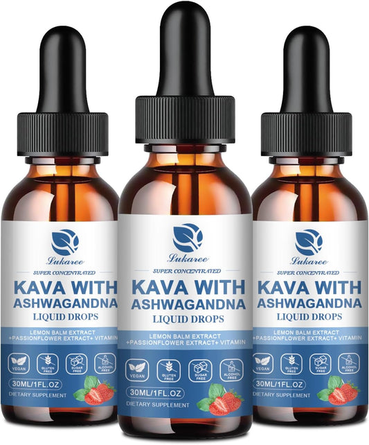 3 Pack Kava Kava Root Extract Supplement with Ashwagandha, Lemon Balm, Valerian Root for Immune Health - Vegan & Alcohol-Free
