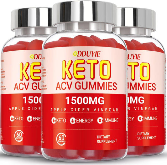 3 Pack Keto ACV Gummies with Pomegranate Beet Juice Powder and B12 - 1500MG Vegan Gummy Supplement (180 Count)