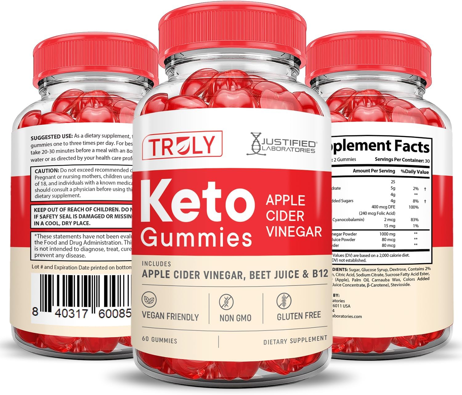3-Pack Keto ACV Gummies with Pomegranate Beet Juice Powder - 1000MG Apple Cider Vinegar Gummies - Vegan Non GMO, B12 - 180 Count