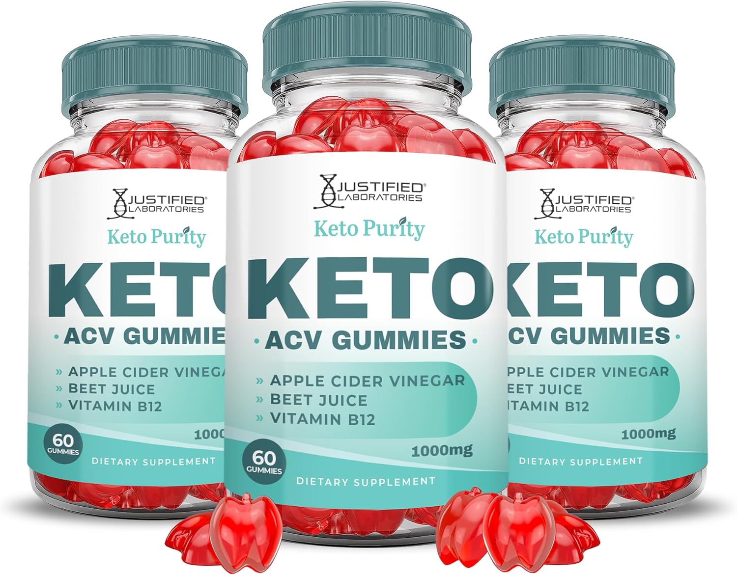 3 Pack Keto Purity Apple Cider Vinegar Gummies with Pomegranate & B12 - 1000MG Advanced Formula - Vegan & Non GMO - 180 Gummys