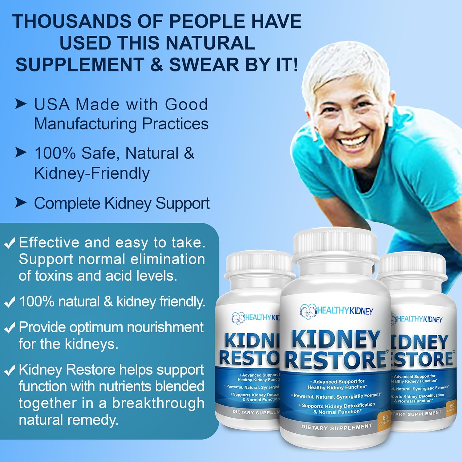 3 Pack Kidney Restore: Natural Cleanse for Kidney Function & Detox, Advanced Formula to Boost Health - 60 Capsules